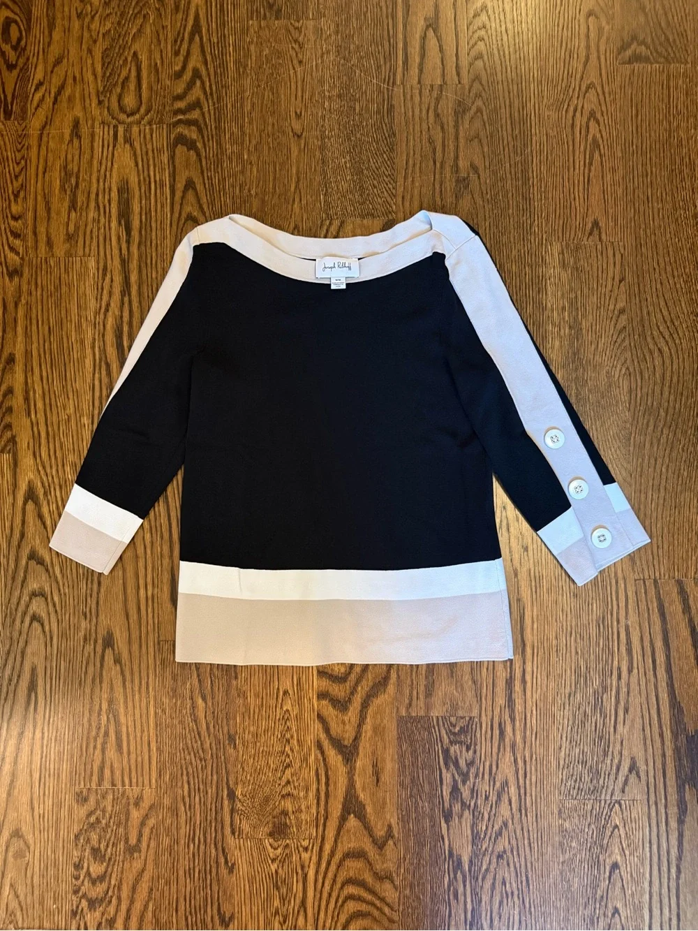 Joseph Ribkoff Black Top with White Contrast Collar